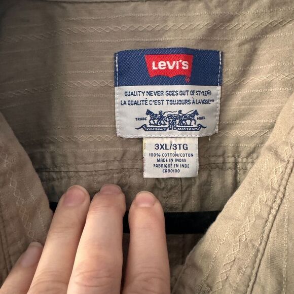 Levis 3xl 100% cotton tan mens casual button down shirt - Picture 3 of 4